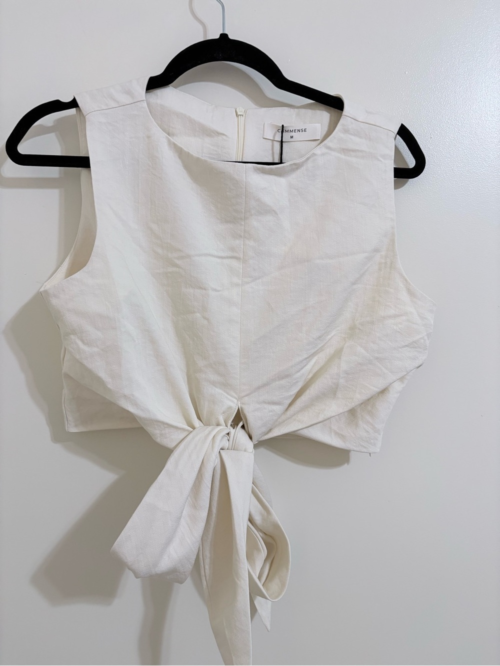 Commense 2Pc Cream Tie-Front Crop Top and pants set
